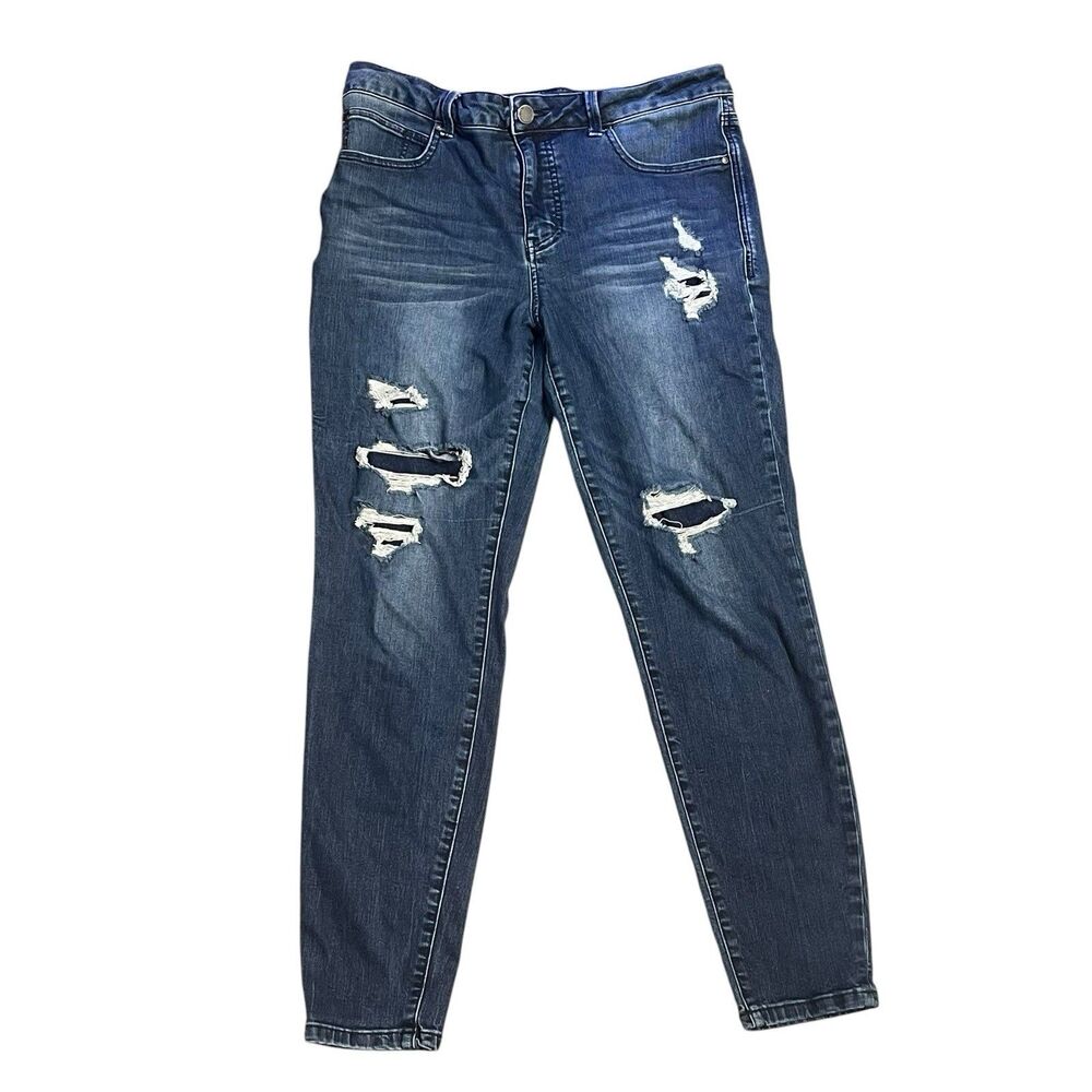 Maurices Everflex High-Rise Skinny Jeans 14 Distressed Stretch Waist 36”
